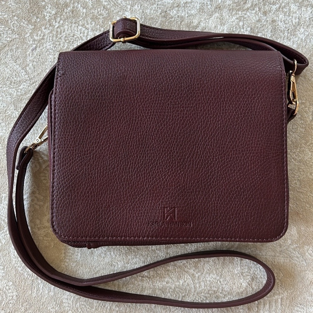 Brand New Karla Hanson Madison Organizer Crossbody Bag RFID Blocking Plum Purse